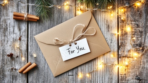 A brown envelope with a white tag that says 