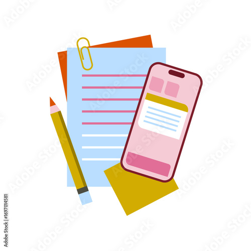 Notes, pencil and smartphone