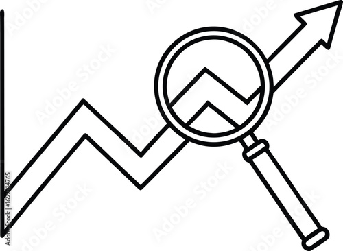 graph outline trending upward with magnifier.