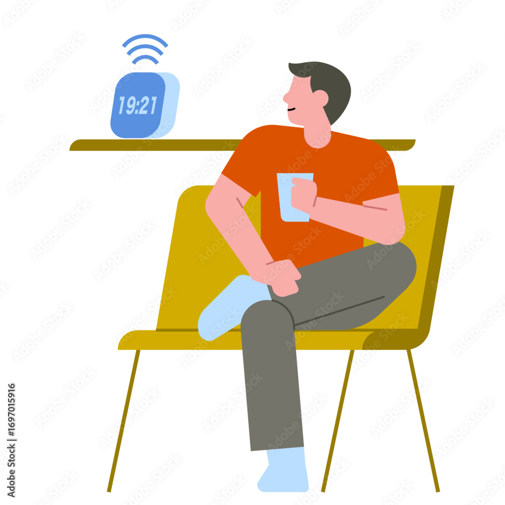 Fototapeta premium Man talking with AI speaker