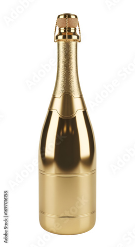 3D Gold champagne bottle elegant isolated on white background