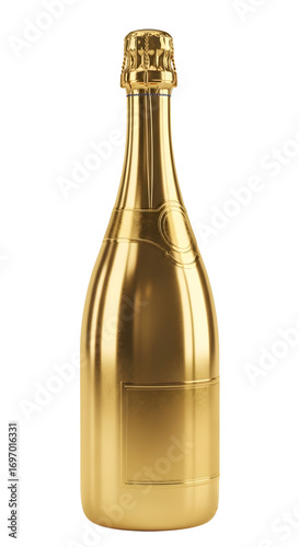 3D Gold champagne bottle elegant isolated on white background