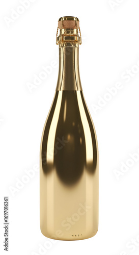3D Gold champagne bottle elegant isolated on white background