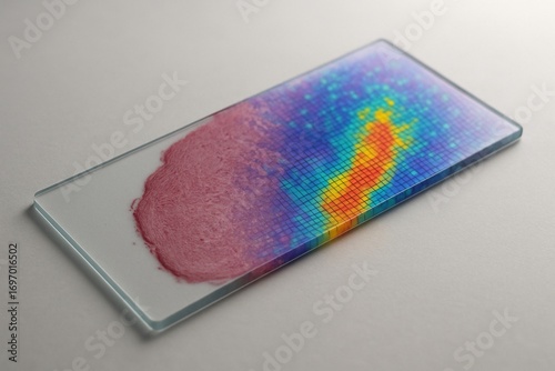 Single-cell spatial transcriptomics tissue slide showing gene expression data.