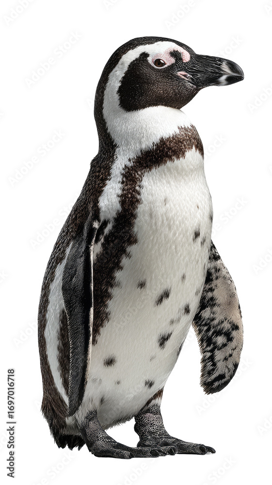 Fototapeta premium Side view of a penguin. Black and white plumage, distinct markings. Bird profile