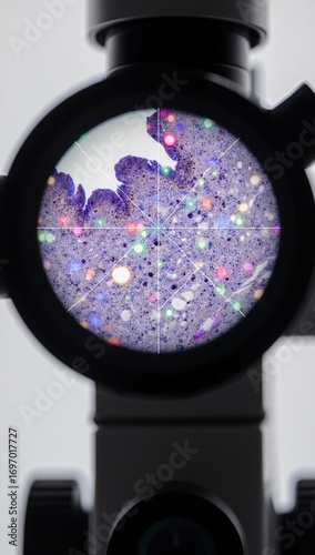 Macro view of a single-cell spatial transcriptomics tissue slide under a microscope.
