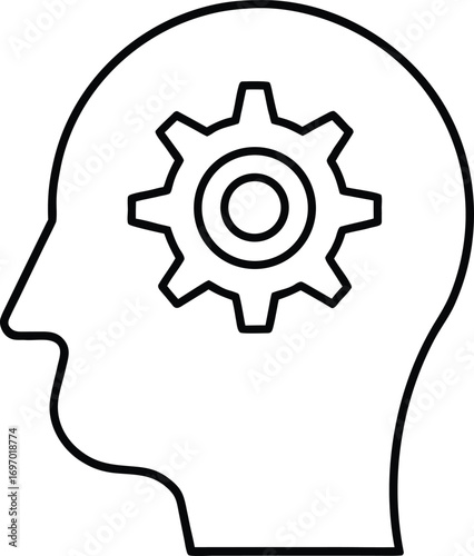 outline of human head with gear inside for process.