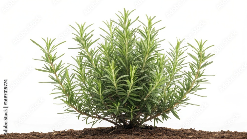 Fototapeta premium Stunning photo of rosemary, (Salvia rosmarinus, officinalis) plant set frontal bush herbaceous perennial plant isolated png on a white background perfectly cutout.