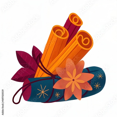 Colorful cinnamon sticks and anise star decoration for Thanksgiving, autumn, fall, harvest , autumn spices 