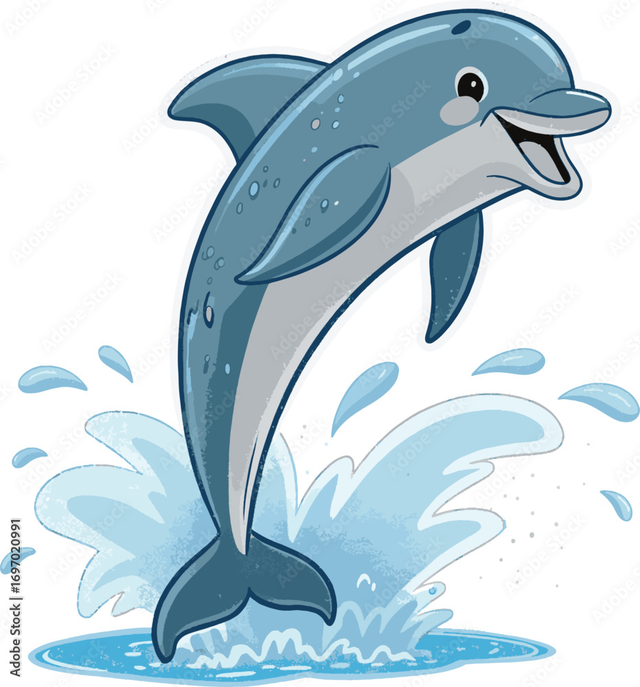 Obraz premium playful dolphin jumping sticker vector.