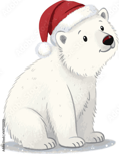 polar bear wearing santa hat sticker.