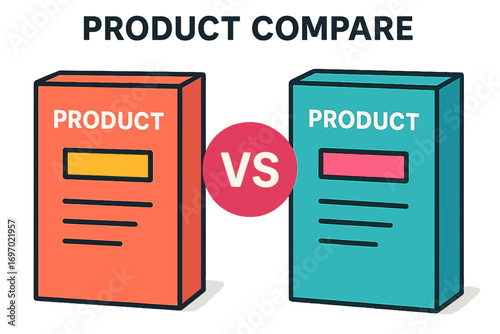Product comparison illustration with two package boxes and text Product compare