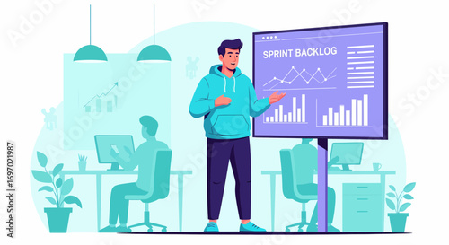 Agile Team Discussing Sprint Backlog During A Presentation