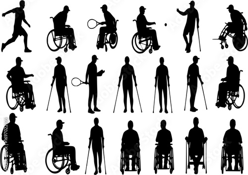 Diverse silhouettes of people with disabilities engaging in various activities
