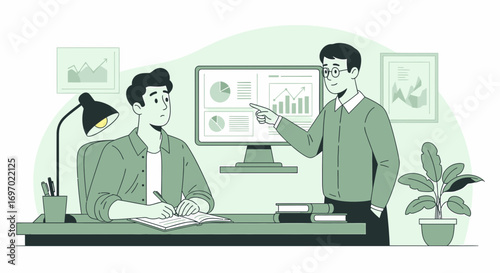 Business Presentation With Charts And Graphs In The Office