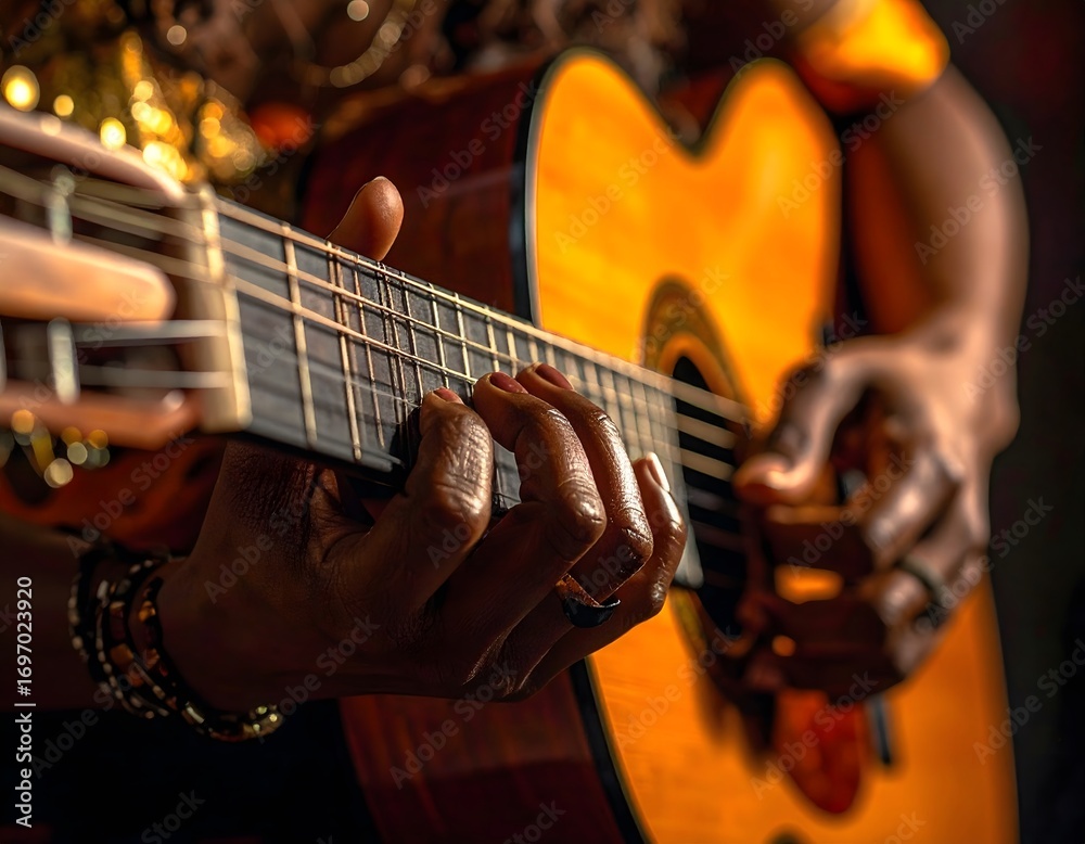 Fototapeta premium A Musician's Hands Under a Dramatic Spotlight