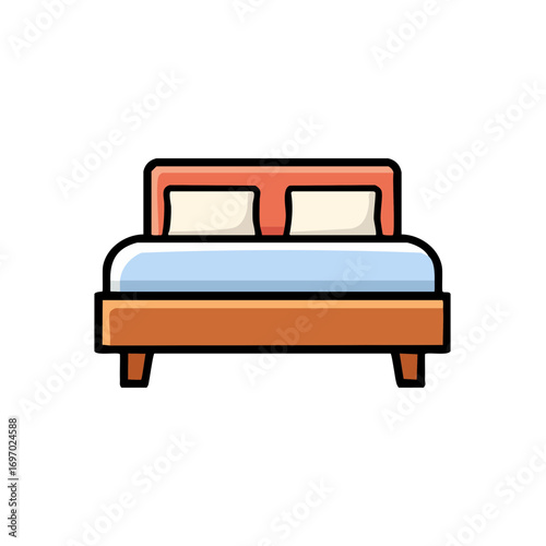 A vibrant illustration of a comfortable double bed, perfect for a restful night's sleep
