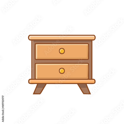 A wooden nightstand, a classic piece of furniture with two drawers. The nightstand has a minimalist design, perfect for any bedroom or living space.