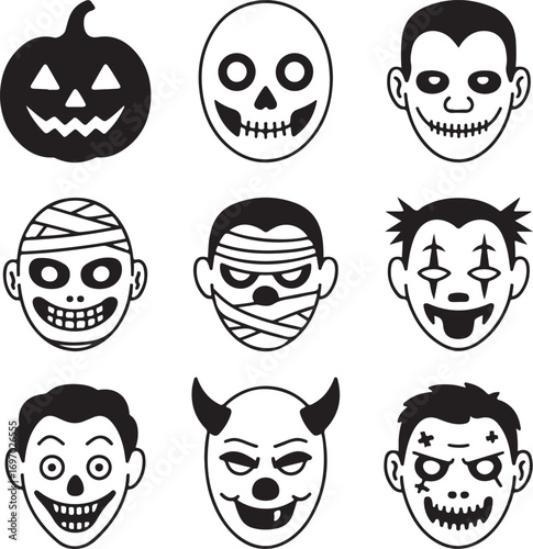 Halloween Spooky Faces Icons Collection