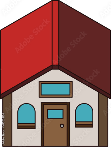 Ilustração de uma casa top-down com telhado vermelho