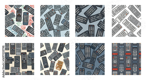 Collection of eight panels filled with various remote control patterns
