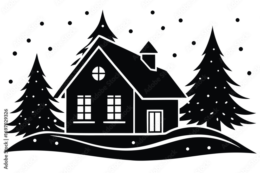 Obraz premium winter village house silhouette vector art