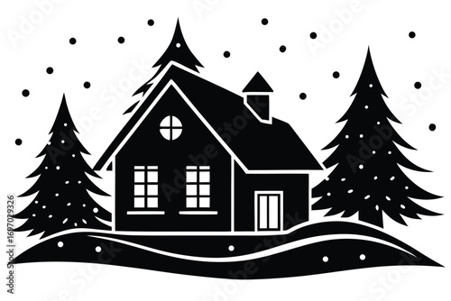 winter village house silhouette vector art