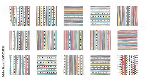 Collection of fifteen vertical striped patterns with varied designs art