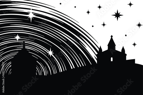 bethlehem star trail silhouette vector art