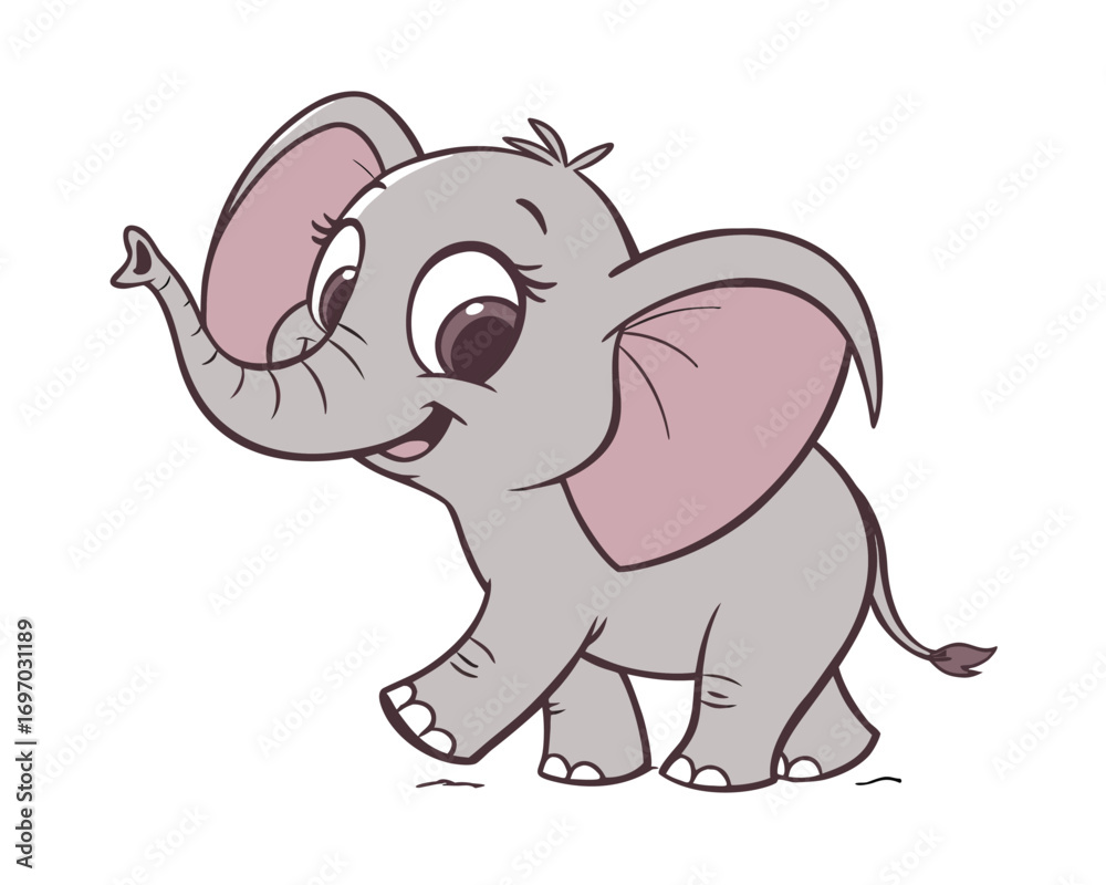 Naklejka premium Cute Cartoon Elephant Walking with a Happy Expression Perfect for Childrens Books and Animal Illustrations