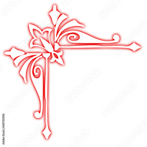 Red and white ornamental corner flourish design