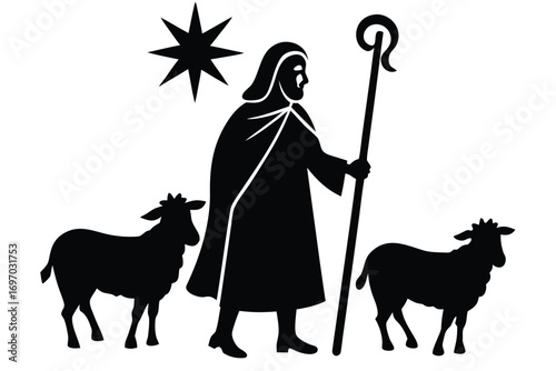 christmas shepherd silhouette vector art
