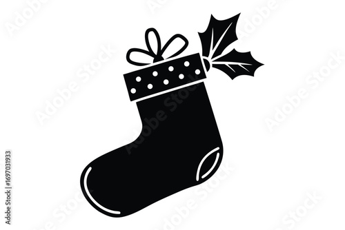 christmas stocking with gift silhouette vector art