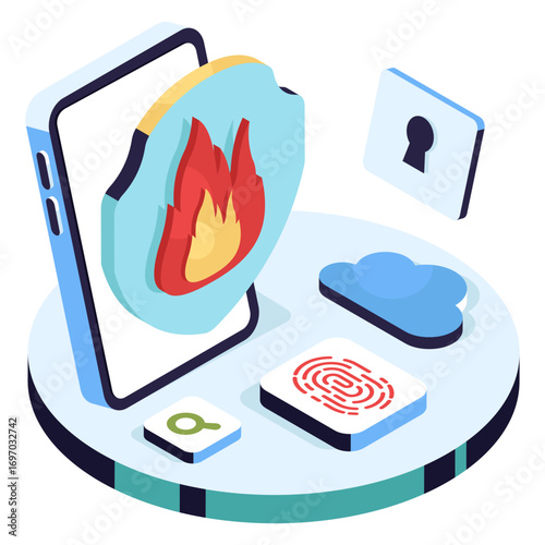 A colored design illustration of mobile fire security