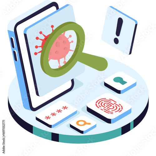 Virus under magnifying glass, debugging