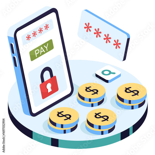 Secure mobile payment illustration, editable vector