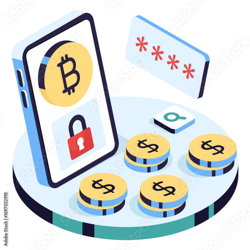 An editable design illustration of secure mobile bitcoin