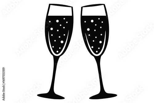 holiday champagne glasses silhouette vector art