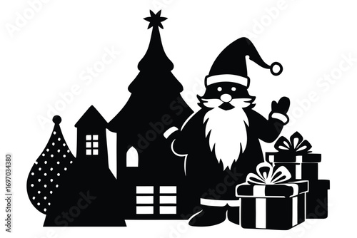 santa chimney gift silhouette vector art