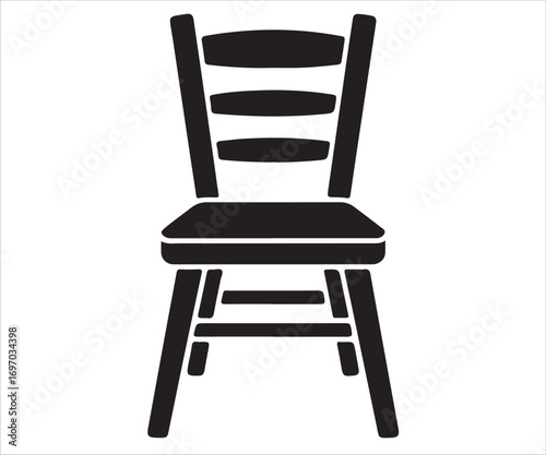 Silhouette of wooden chair furniture icon, simple seat illustration, home interior design element, dining room chair, household furniture graphic, classic seating concept, comfort symbol, and decorati