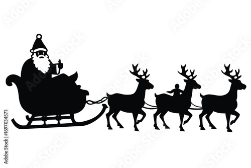 santa reindeer sleigh silhouette vector art