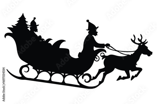 santa sleigh flying silhouette vector art