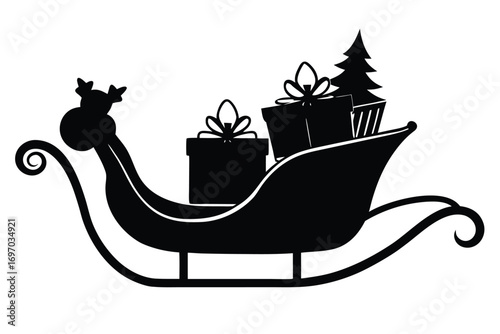sleigh with presents silhouette vector art
