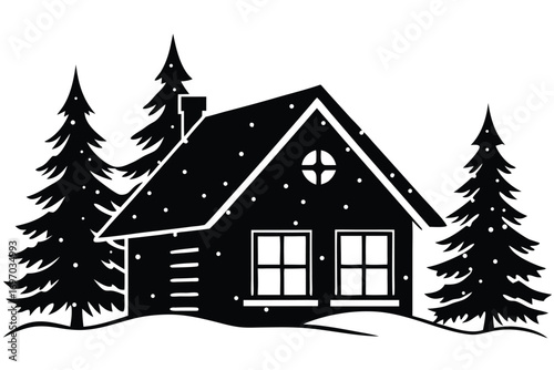 snow covered cabin silhouette vector art