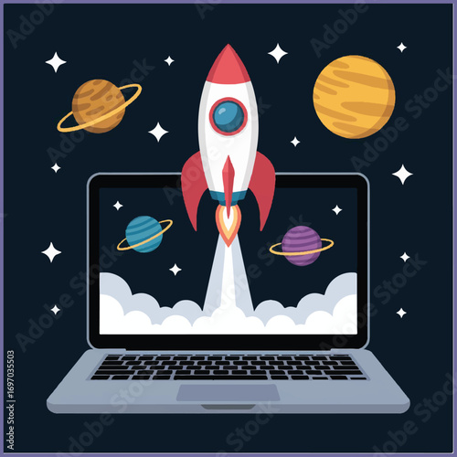 Launching Space Rocket From Laptop Screen