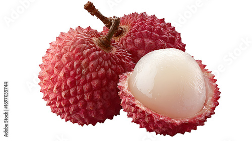 Juicy Red Lychee Fruit One Peeled Revealing Sweet Flesh