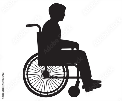 Silhouette of man sitting in wheelchair side profile illustration