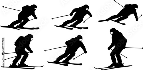 Vector set Silhouette of a skier in winter. Ski silhouette isolated vector design
