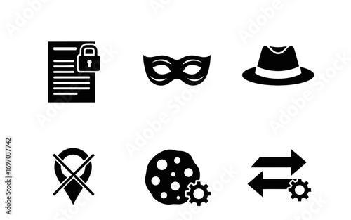 Digital privacy icon set in minimalist style on transparent background