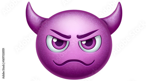 Mischievous Purple Devil Emoji with Horns and Angry Face